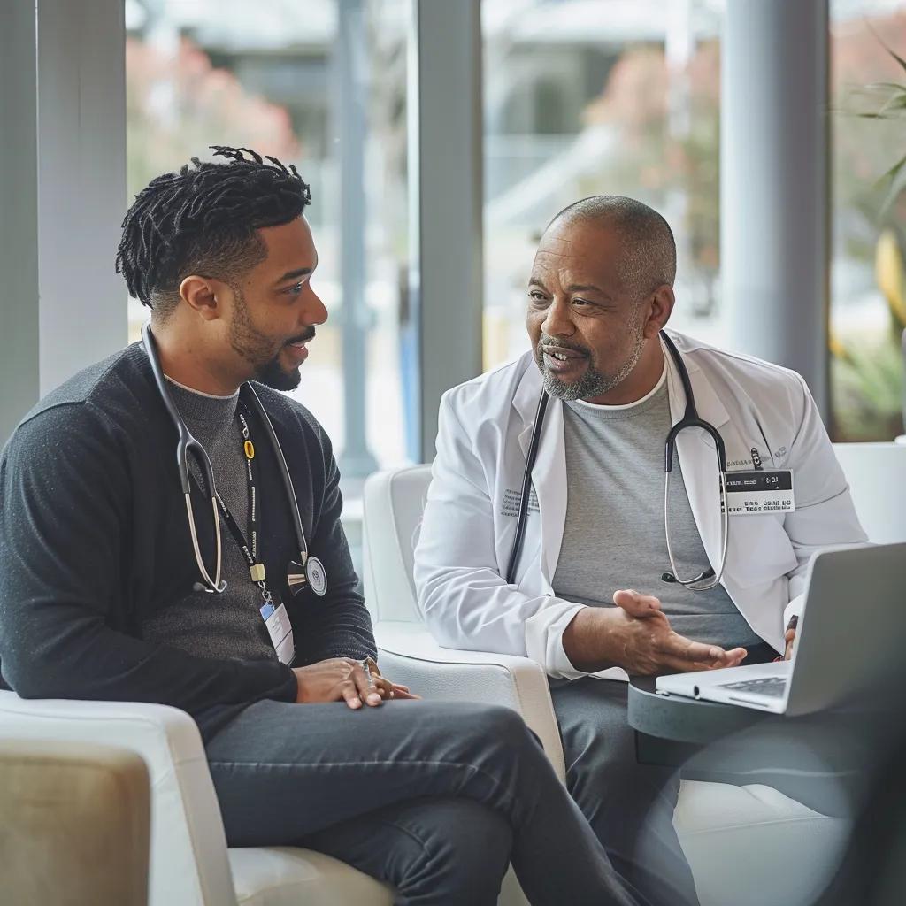 Healthcare professional consulting with a client about personalized IV treatment in a modern clinic